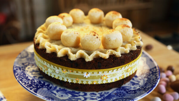 Simnel Cake with pastry covering and crenulated decoration