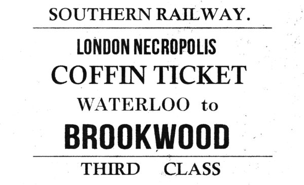 Southern Railway, London Necropolis, Coffin Ticket, Waterloo to Brookwood, Third Class