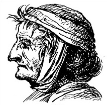 Black and white digital line image of an old woman