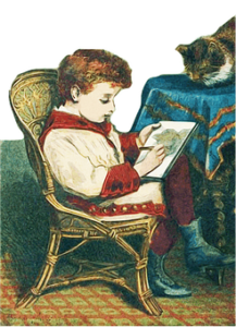 painting of a child reading a book