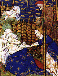 Medieval painting of childbirth