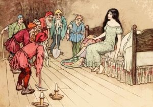 folklore illustration of Snow White and the Seven Dwarfs
