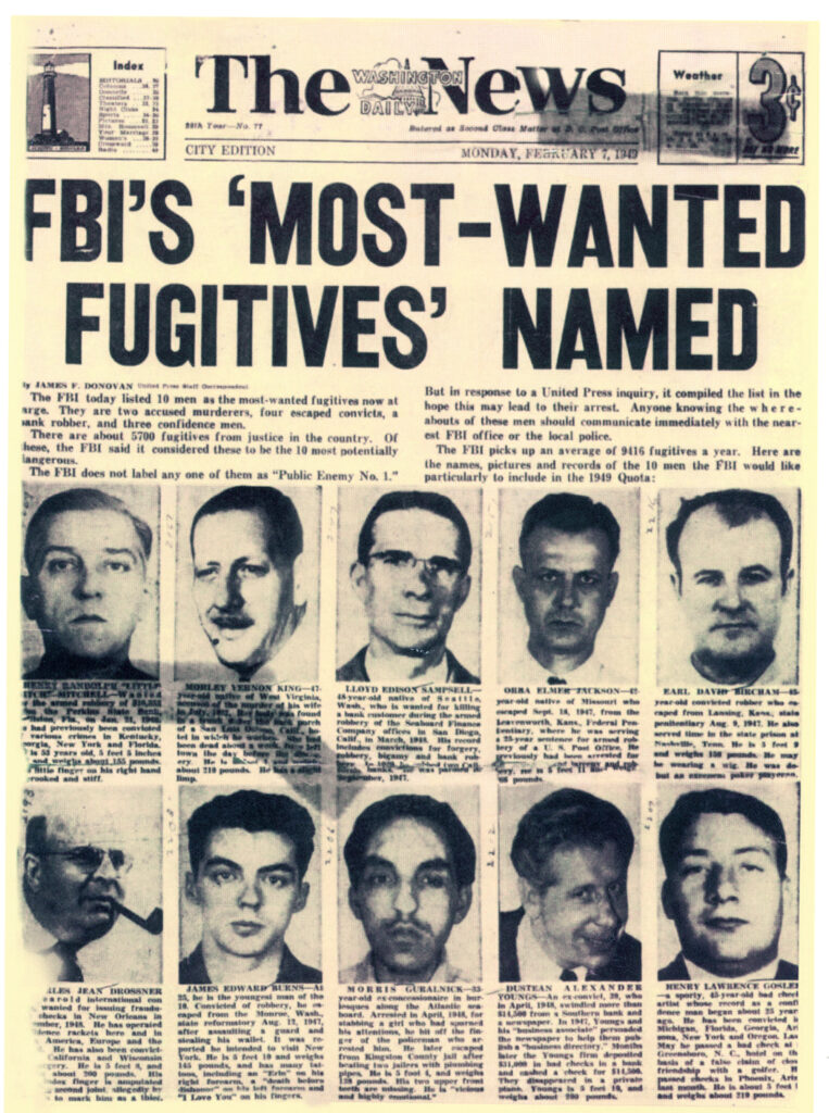 FBI ancestor most wanted fugitive newspaper