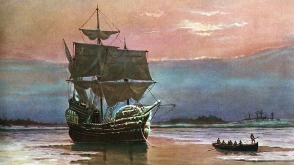 The Mayflower ship on the water