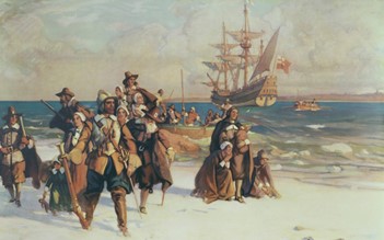The Mayflower passengers coming ashore