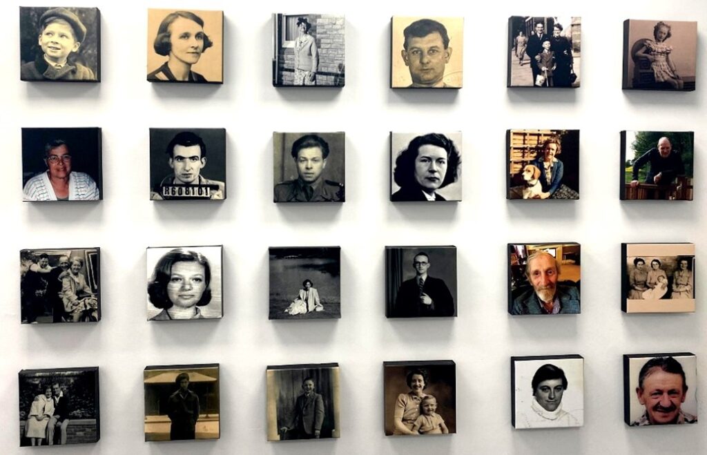old canvas photos of people on a wall